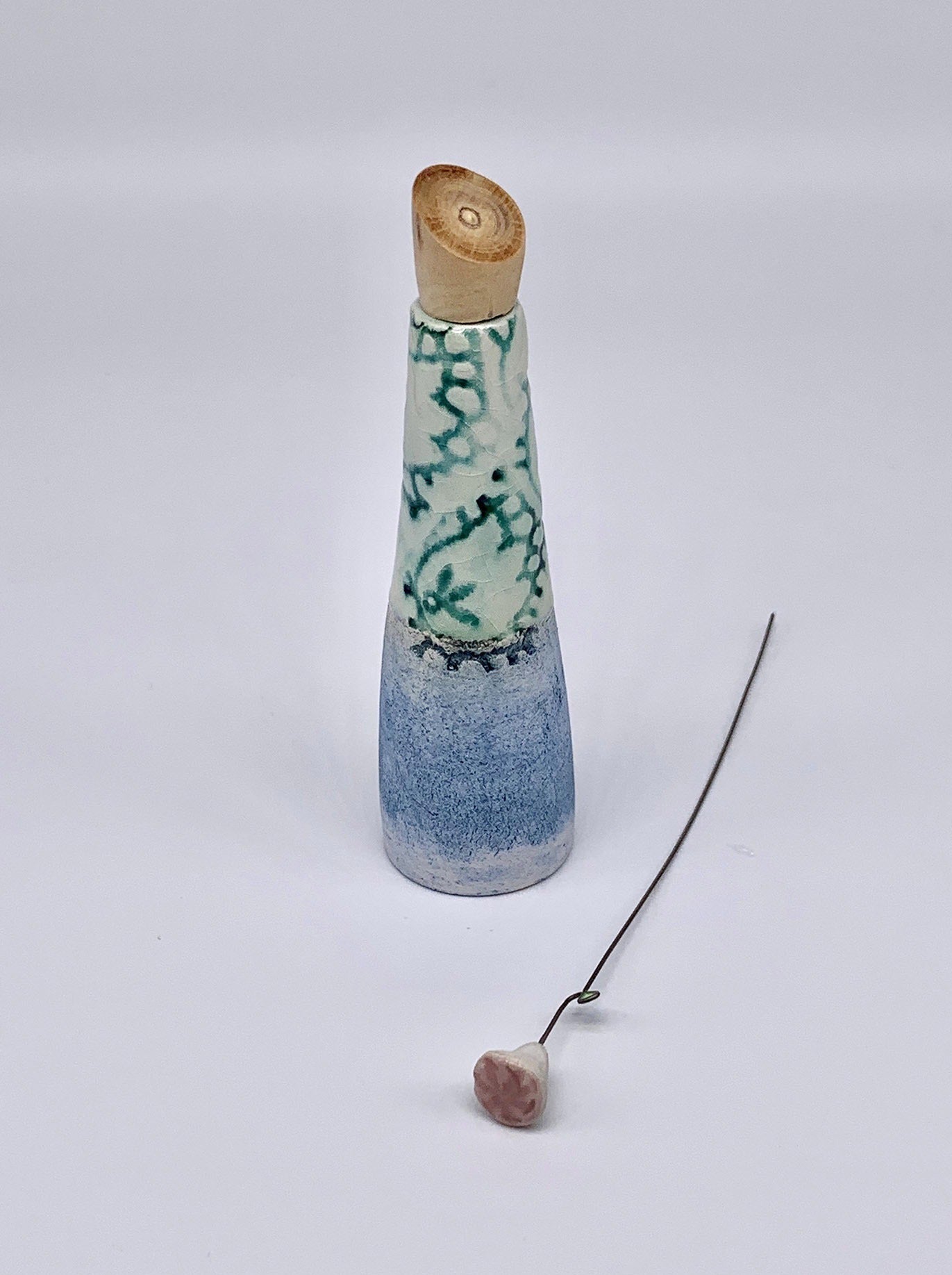 Keramikgefäss mit Deckel hellgrün/hellblau