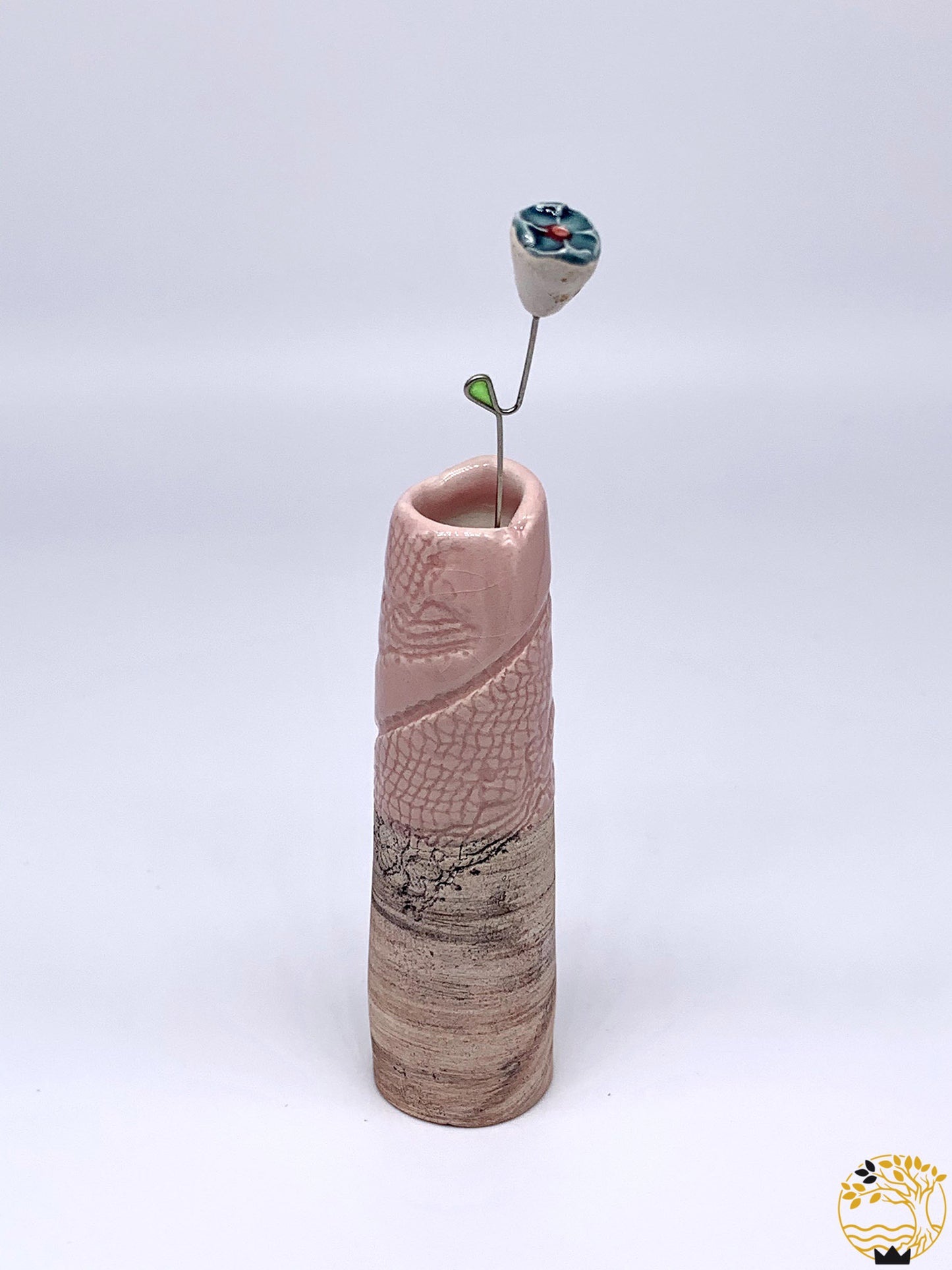 Keramik Vase mit Blume in altrosa