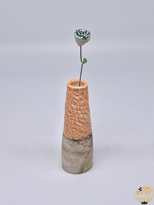 Keramik Vase mit Blume in orange/grün