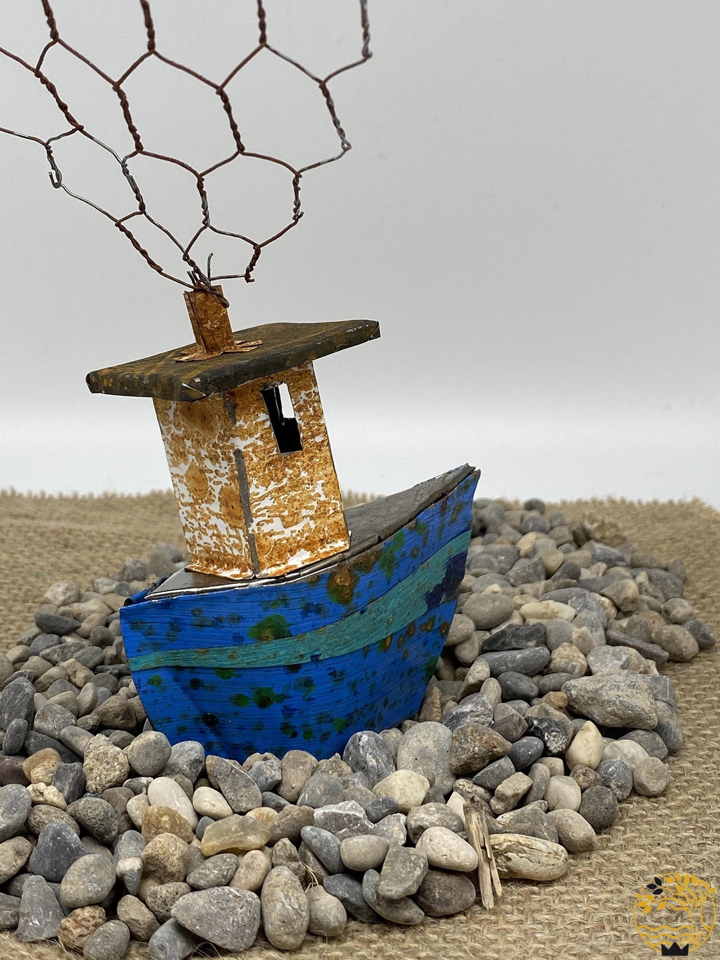 Fischerboot zum Aufstellen aus recyceltem Material hellblau/türkis